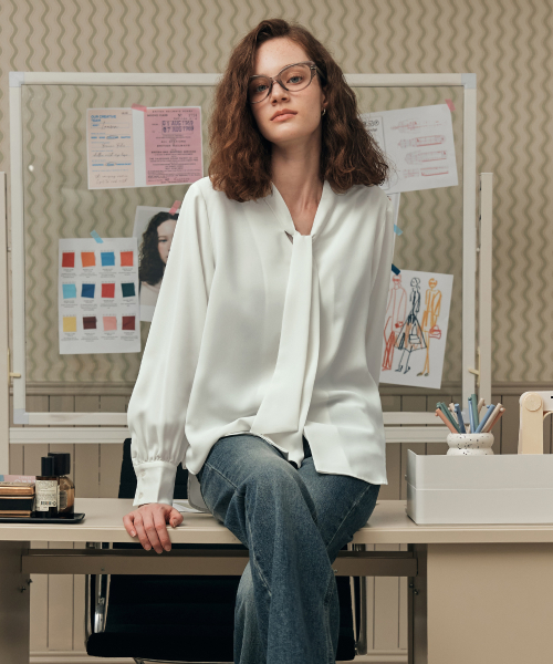 [10COL] TIE BLOUSE