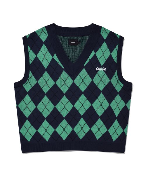 MUSINSA | CHUCK Argyle Knit Sweater Vest (Dark Navy)