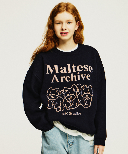 MUSINSA | ワイケイ Maltese archive line graphic Knit Sweater navy