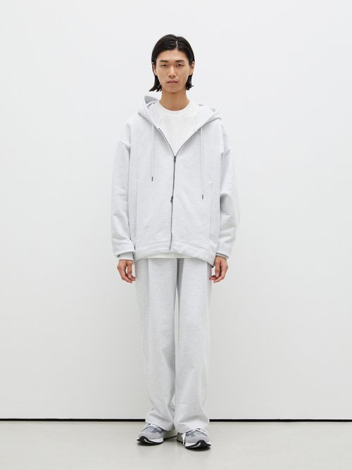 MUSINSA | JUAN HOMME OVERSIZED PLEATS HOODED ZIP-UP (MELANGE WHITE)