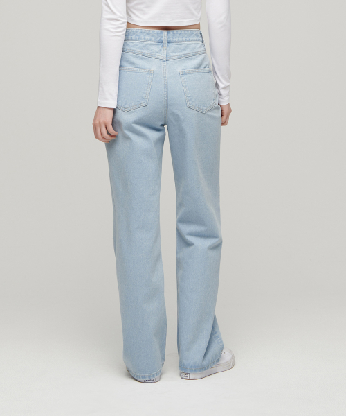 Women's Slash Loose Straight Denim Pants [Pale Blue] thumbnail 3