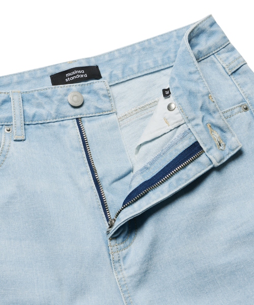 Women's Slash Loose Straight Denim Pants [Pale Blue] thumbnail 4
