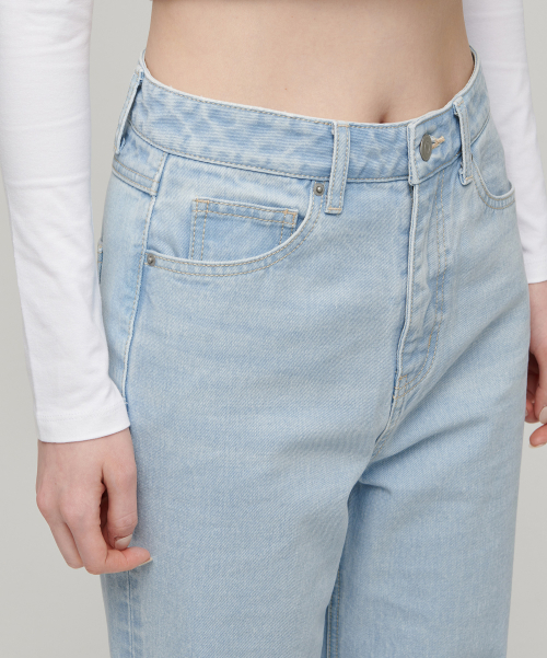 Women's Slash Loose Straight Denim Pants [Pale Blue] thumbnail 5
