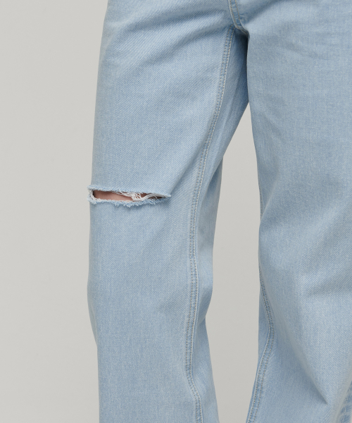 Women's Slash Loose Straight Denim Pants [Pale Blue] thumbnail 6
