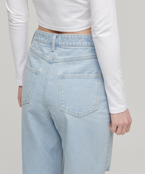 Women's Slash Loose Straight Denim Pants [Pale Blue] thumbnail 7