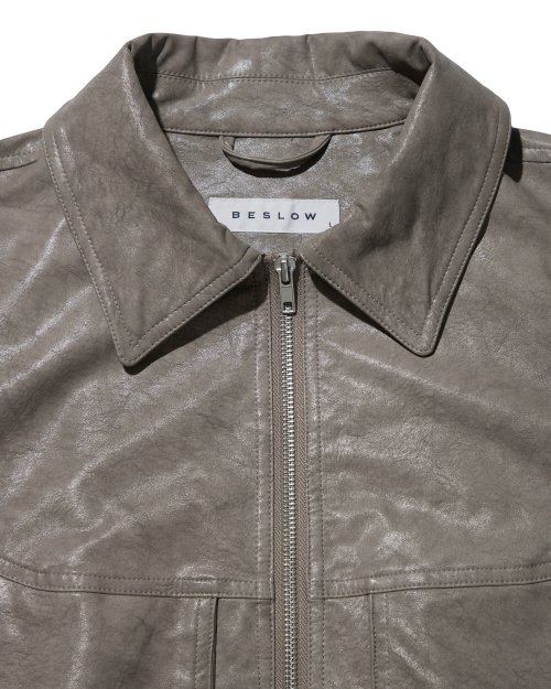 BESLOW LOOSEFITZIP-UPVEGANLEATHER JACKET