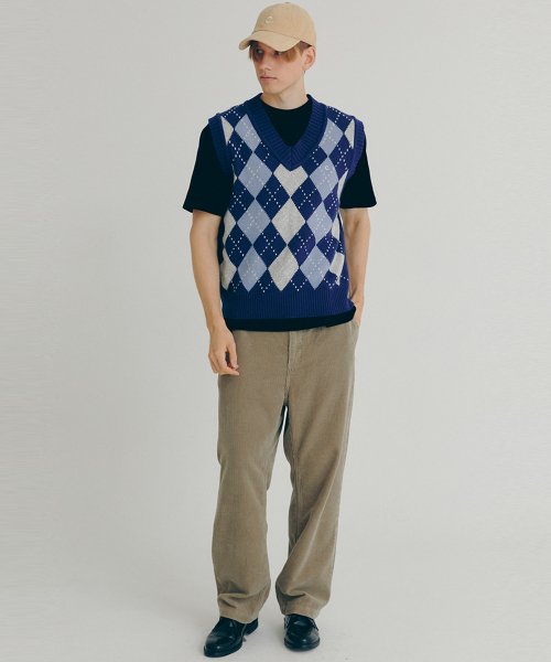 [22FW clove] Argyle Wool Vest (Blue)