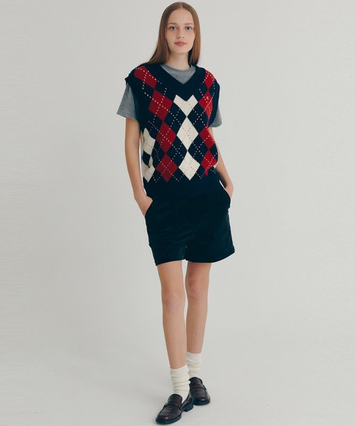 [22FW clove] Argyle Wool Vest (Navy)