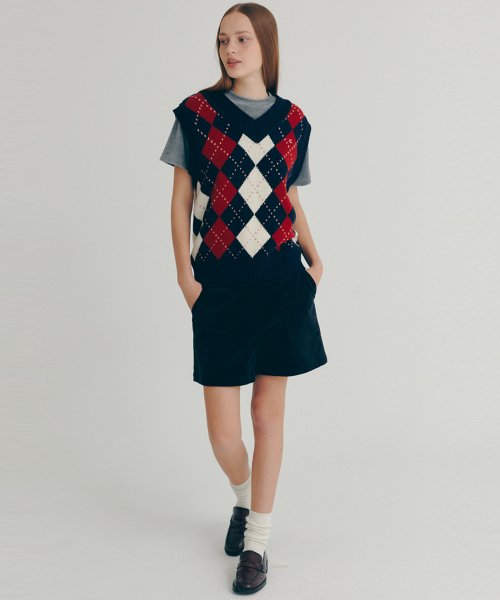 [22FW clove] Argyle Wool Vest (Navy)