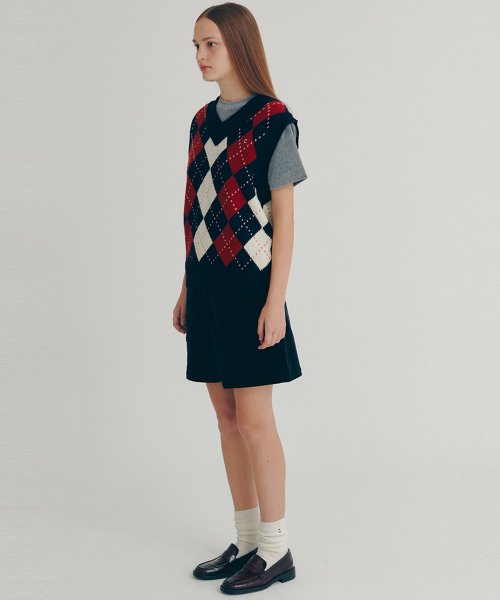 [22FW clove] Argyle Wool Vest (Navy)