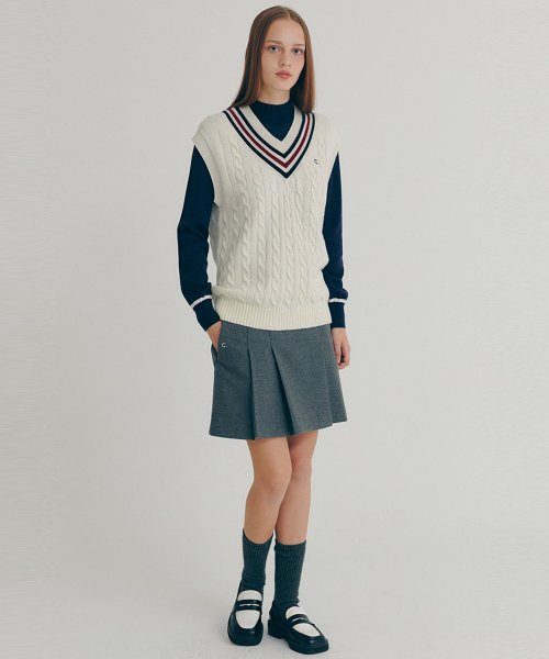 [22FW clove] Contrast Wool Vest (Ivory)