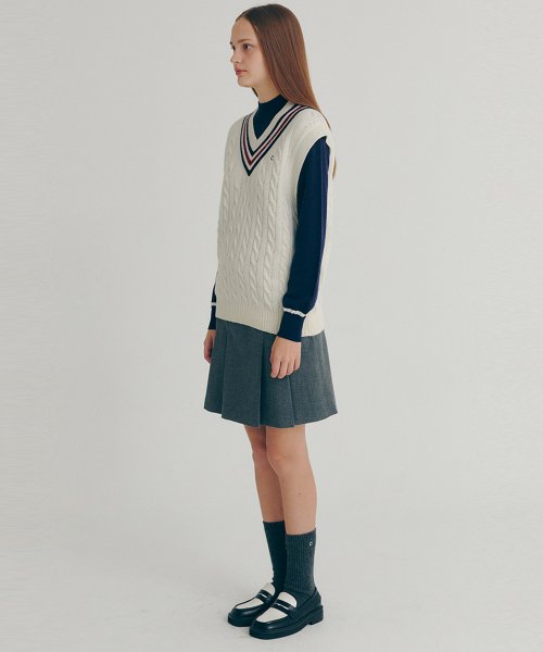 [22FW clove] Contrast Wool Vest (Ivory)