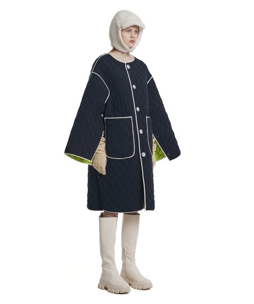 Reversible Cape Quilted Jacket_Navy/Yellow
