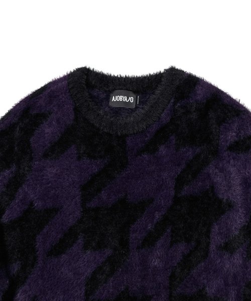 아조바이아조(AJOBYAJO) Houndstooth Check Oversized Sweater [PURPLE] - 115,200 |  무신사 스토어