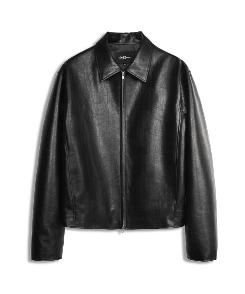 MUSINSA | DOFFJASON Overfit Vegan Leather Crop Single Jacket BLACK