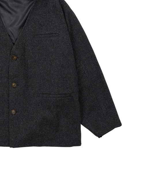 Batwing No Collar Wool Blazer [GREY]