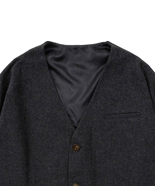 Batwing No Collar Wool Blazer [GREY]