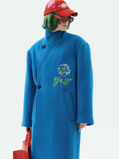 Solid Embroidered Oversized Coat
