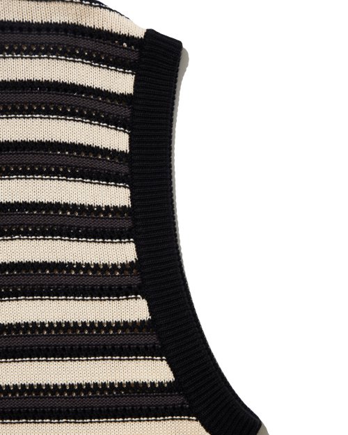 STRIPE PUNCHING KNIT VEST BLACK