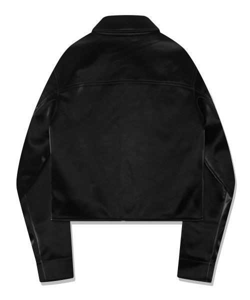 Женская глянцевая укороченная кожанка Black