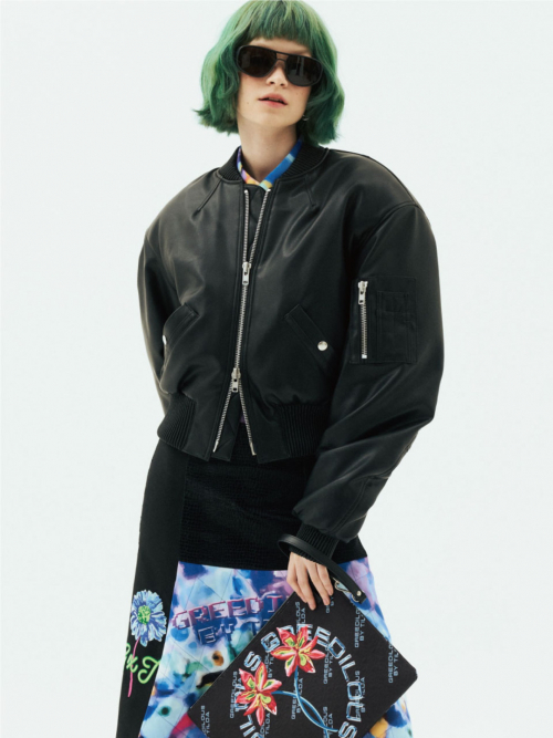 Cropped Faux Leather Bomber Jacket