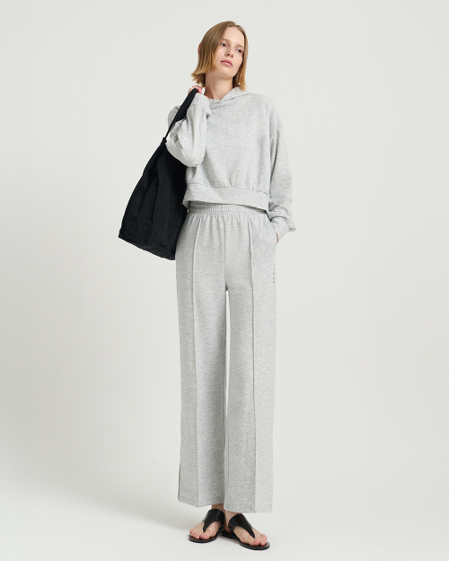 (FM10722) Мягкие брюки из махры с разрезами, grey melange