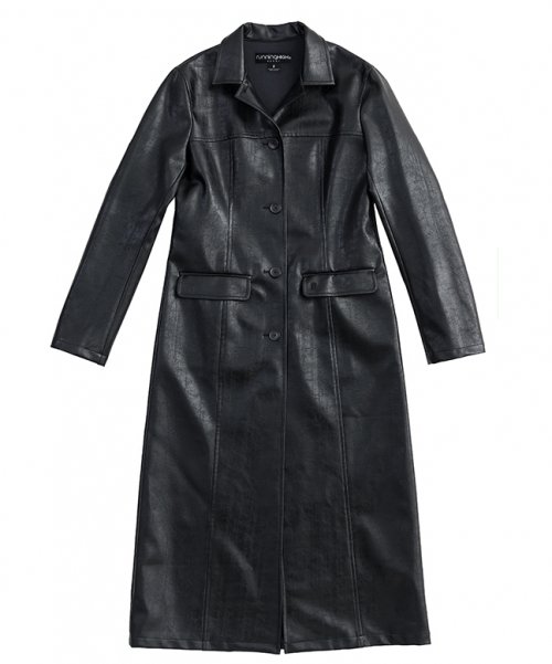 MUSINSA | RUNNING HIGH Cracked Leather Long Coat [Black]