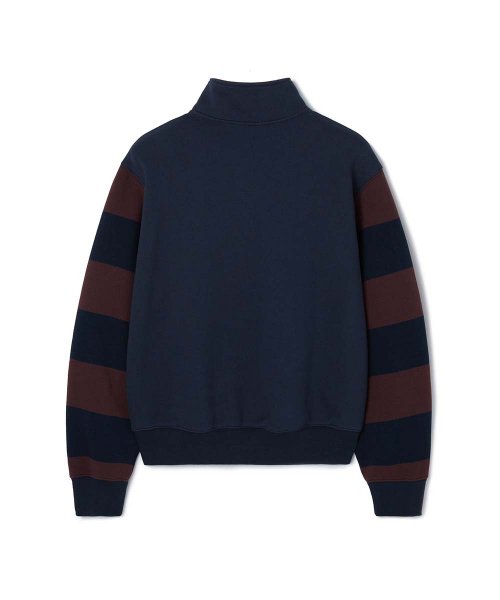 ESSENTIAL_UNISEX MSS Stripe Half Zip-up Sweatshirt [Wine]