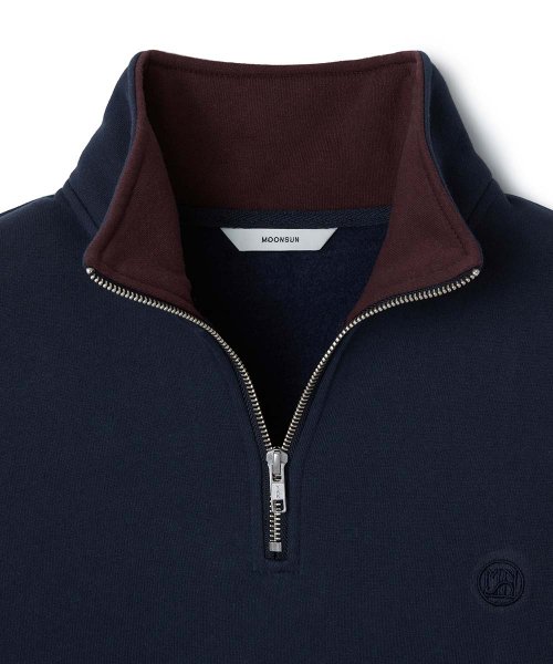 ESSENTIAL_UNISEX MSS Stripe Half Zip-up Sweatshirt [Wine]