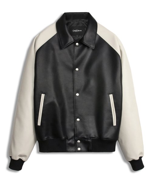 MUSINSA | ドフジェーソン Vegan Leather Balanced Varsity Jacket BLACK