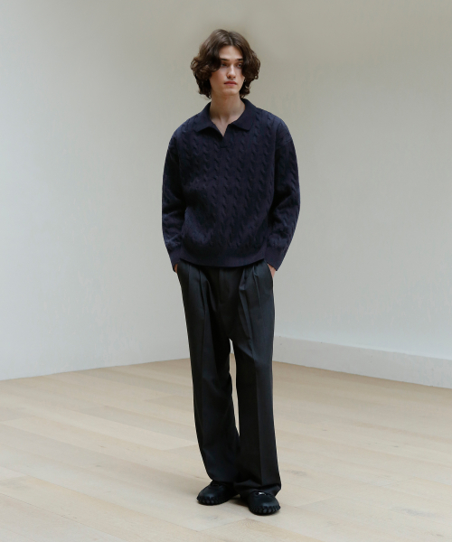 Cable Collared Knit Sweater [navy] thumbnail 8