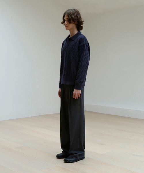 Cable Collared Knit Sweater [navy] thumbnail 10