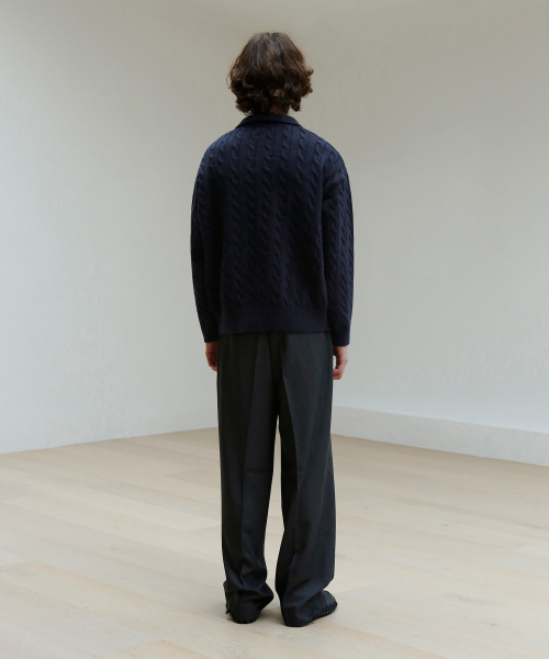 Cable Collared Knit Sweater [navy] thumbnail 11