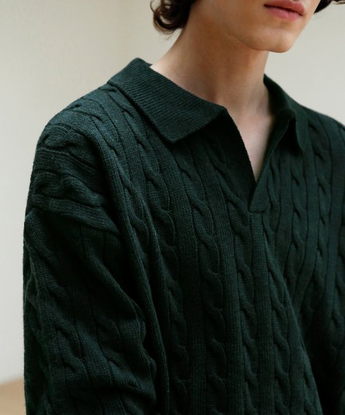 Cable Collar Knit Sweater [Green] thumbnail 23
