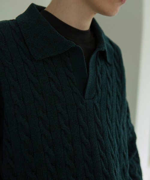 Cable Collar Knit Sweater [Green] thumbnail 5