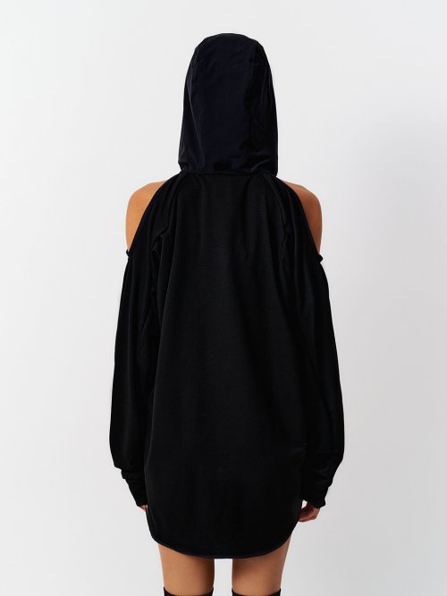 엘이이와이(L.E.E.Y) SPORTY OPEN SHOULDER HOODED BLACK - 사이즈