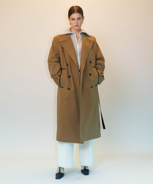 BELTED DOUBLE TRENCH COAT - CAMEL
