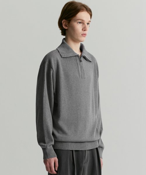 MUSINSA | COSTUME O'CLOCK Contemporary Half Zip Knit Sweater Gray