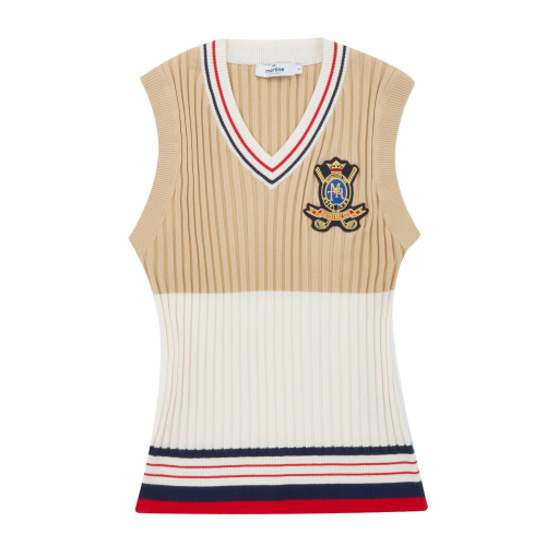 Classic V-neck Облегающая трикотажная футболка Vest_Beige
