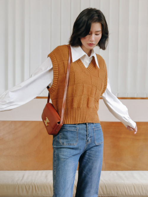 LS Basic checkerboard V Футболка с круглым вырезом Жилетка