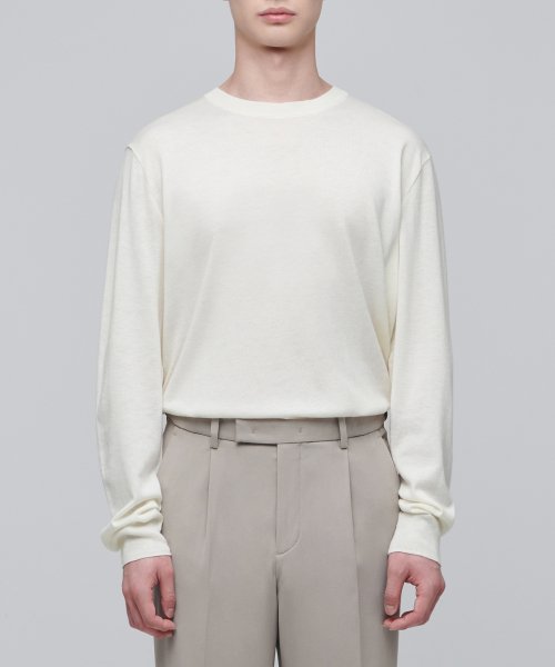 Merino Wool Blend High-Gauge Crew Neck Knit [Ivory] thumbnail 2