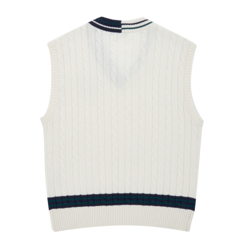 Cable V-Neck Облегающая трикотажная футболка Vest_Ivory (Men)