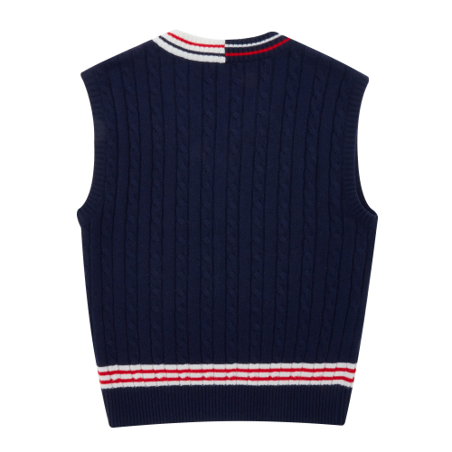 Cable V-Neck Облегающая трикотажная футболка Vest_Navy (Men)