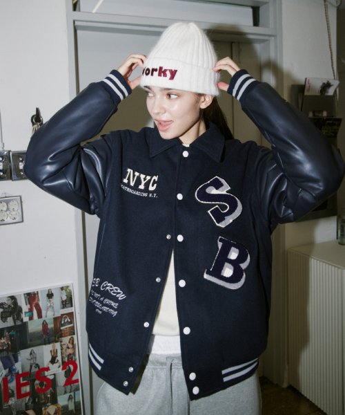 Navy Collar Stadium Jacket