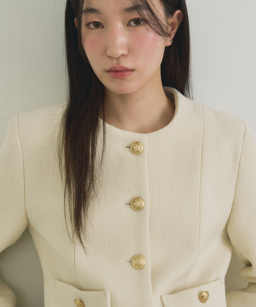 gold button tweed jacket-ivory