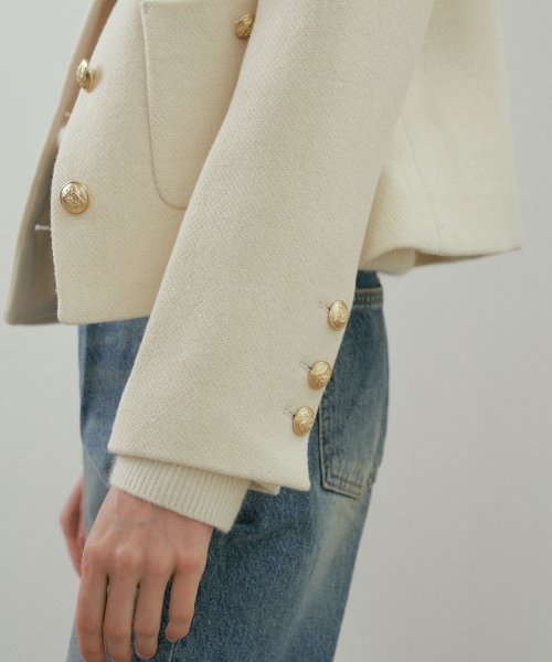 MUSINSA | LINGSEOUL gold button tweed jacket-ivory