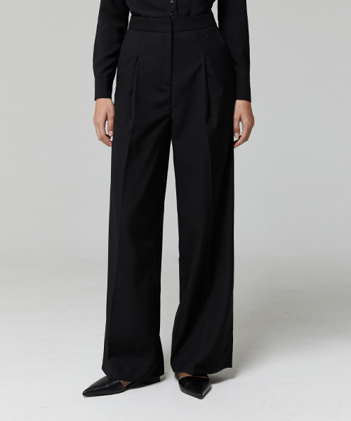 BUCKLE WIDE SLACKS_BLACK