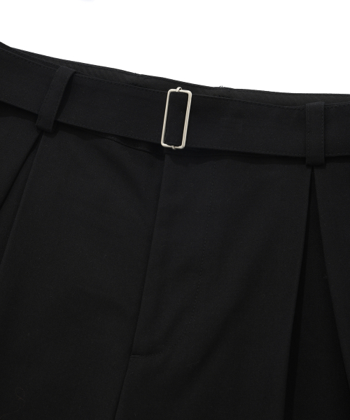 Belted двойные складки шерстяные слаксы Black