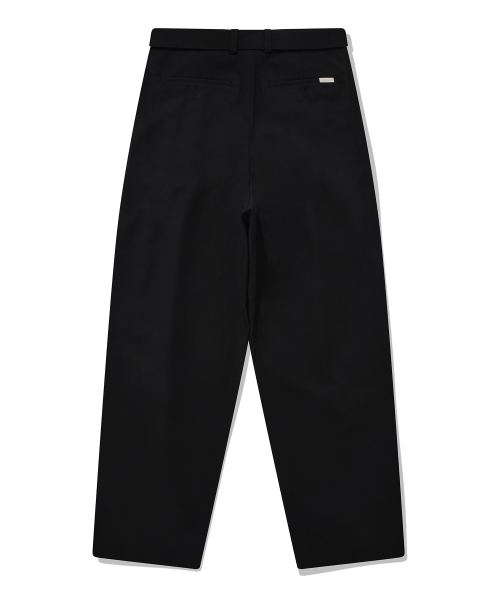 Belted двойные складки шерстяные слаксы Black