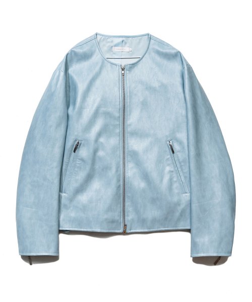 Кожаная куртка в стиле вестерн без воротника_Sky Blue